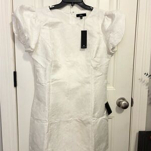 Lulu's White Textured Puff Sleeve Mini Dress